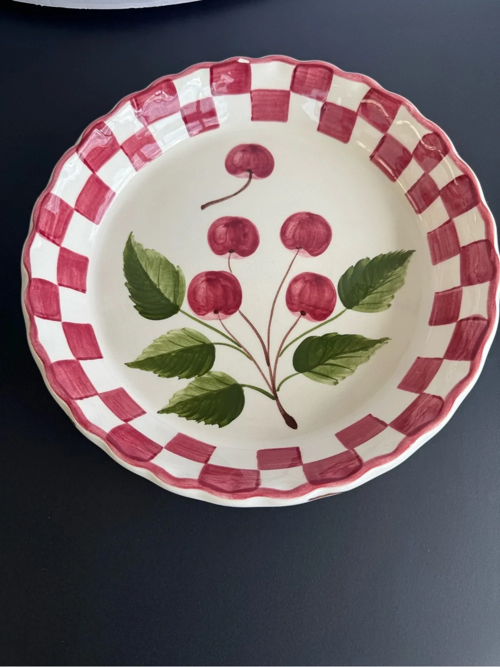 Williams Sonoma Red Cherry Check Ceramic Serving Bowl